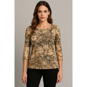 Christopher Banks Top Womens M Brown Ribbed Knit‎ Fairy Embellished Y2K Animals
